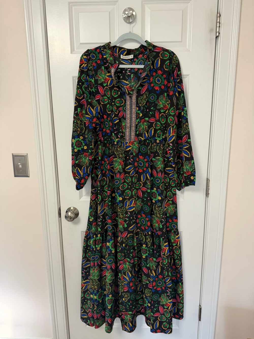 Black Floral Maxi Dress with Multicolor Floral Print
